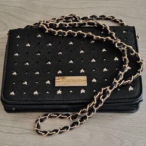 Bebe Black Studded Crossbody Wallet Bag Gold Chain Evening Clutch